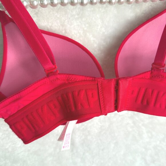 size 32A Victoria's Secret PINK wear everywhere red bra padded push up - Picture 4 of 10